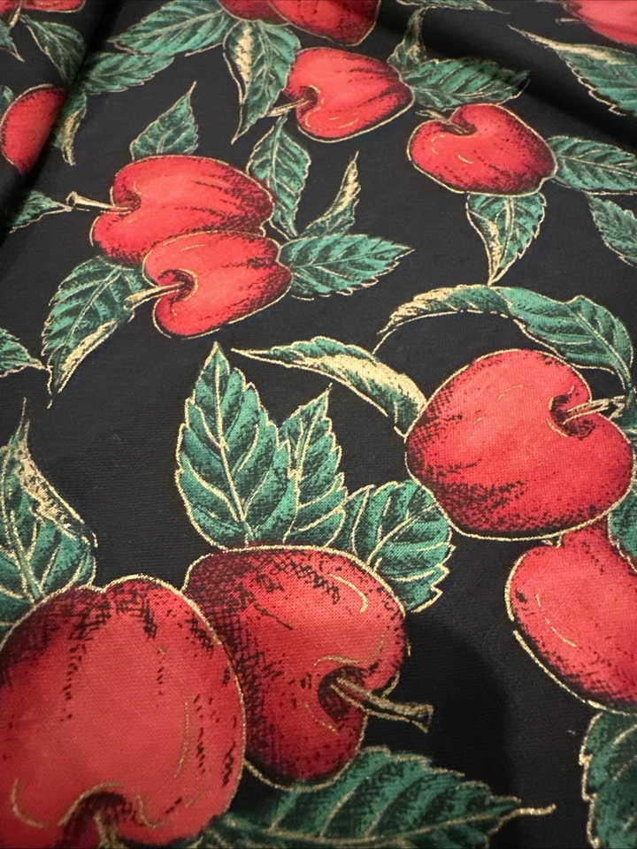 VTG Hoffman International Fabric 1.5 Yards Cotton Red Apples Black Background - Image 2 of 3
