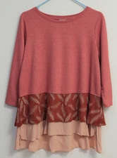 LOGO Lounge by Lori Goldstein Blouse/Top Knit Pullover 3 Layer 3/4 Sleeves Med