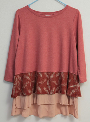 LOGO Lounge by Lori Goldstein Blouse/Top Knit Pullover 3 Layer 3/4 Sleeves Med