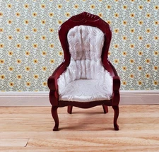 Dollhouse Gentlemen's Chair Victorian White Mahogany Finish 1:12 Scale Furniture