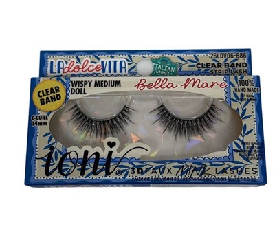 Ioni LA Dolce Vita Bella Mare Lashes Wispy Medium Doll Clear Band Faux Mink 3D