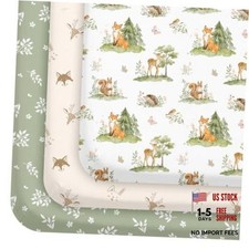 3 Pack Baby Crib Sheets 52x28 Fitted - Green Jungle Animals - Baby Size 52x28