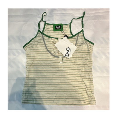 D&G Dolce & Gabbana Striped Cream Green Ruffle Sleeveless Camisole Top M