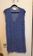 & Other Stories Blue Floral Button Front Dress Size 12 V-Neck Cap Sleeve