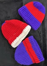 Skully Beanie Preppy Red & Purple Crocheted Hats Set Of 3 NEW!