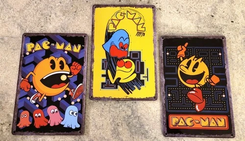 Pac-Man Inky Decor Embossed Metal Signs 8x12 Lot of 3 Vintage Arcarde Game Repop
