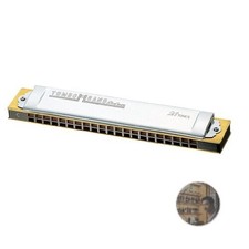 Tombo 21-Hole Tremolo Harmonica Key of B Wood Body Brass Cover with Case