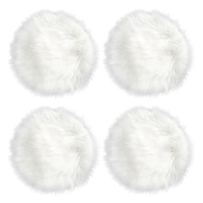 4pcs 15.5'' White Round Faux Fur Rug, Fluffy Soft Rug Cushion for 4pcs White