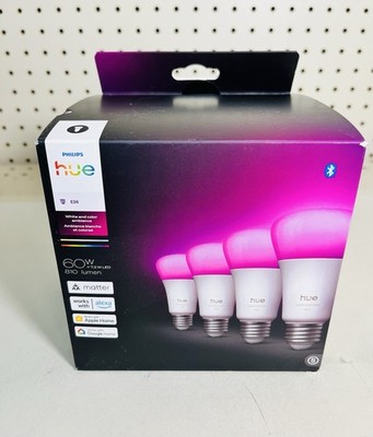Philips Hue Smart LED A19 Bulb 4-Pack, White Color Ambiance, E26 Base, 7.2W