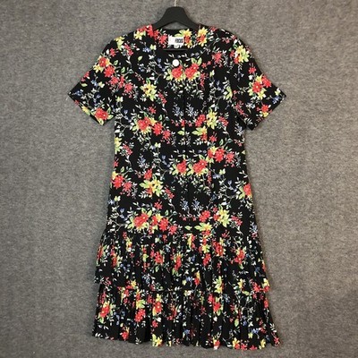 Vintage PETITE FOCUS Dress 10P Black Tiered Floral Knee Prairiecore Fairycore