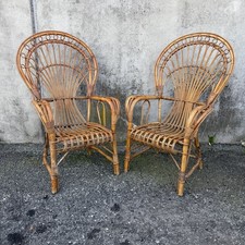 Paire De Fauteuils Vintage En Osier Années 50/60 Design Rattan Fabriqué En Italy