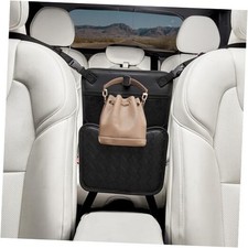 Car Net Pocket Handbag Holder,Purse Holder for Between Seats,PU Leather Black