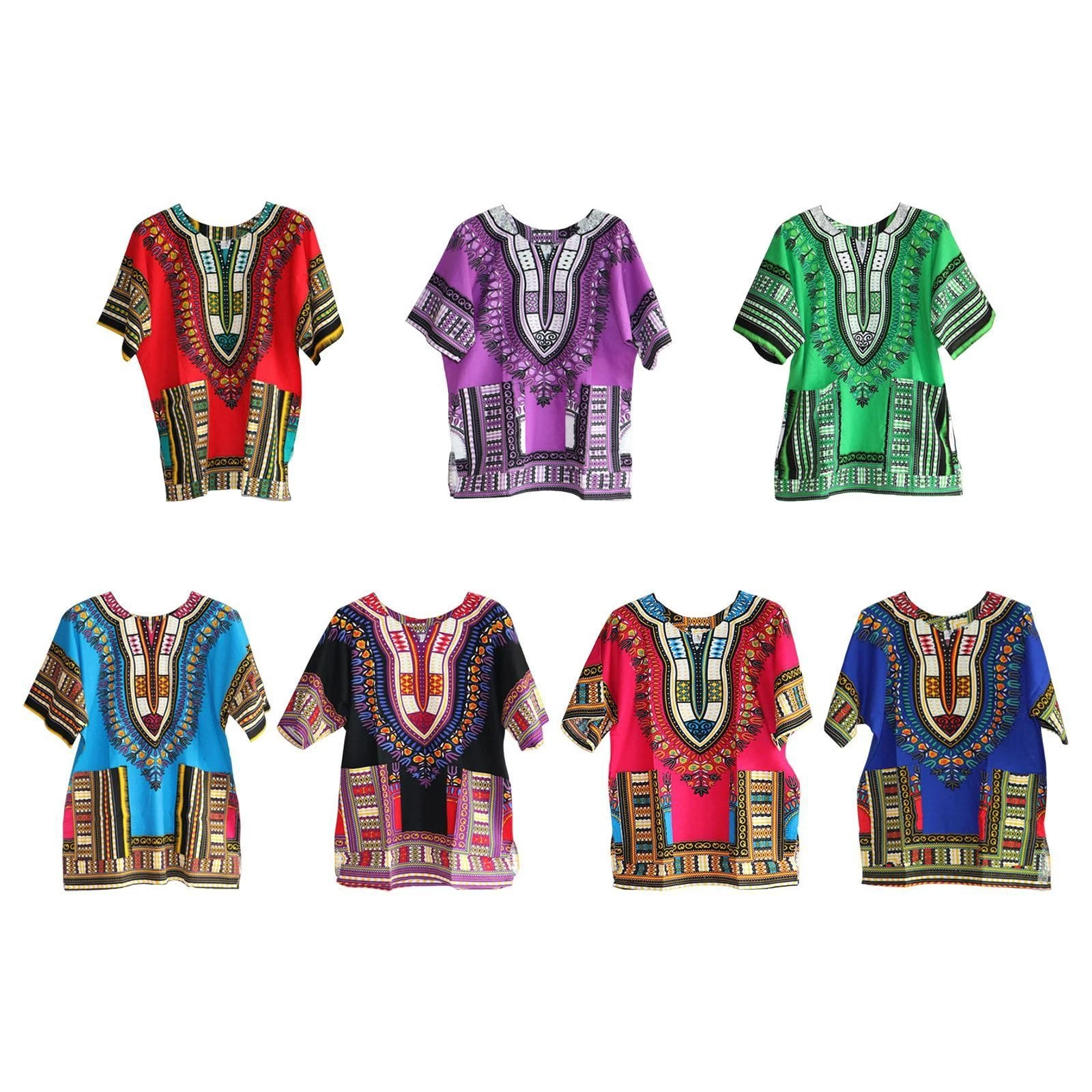 Unisex African Dashiki Shirt Festival Comfortable Colorful Summer Wear