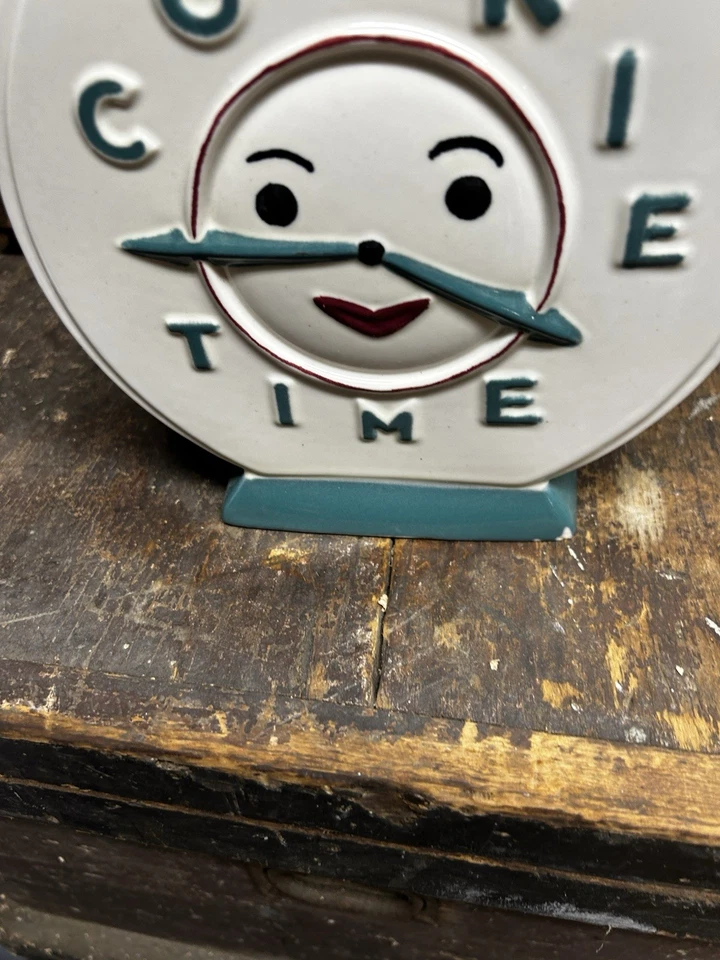 Tarro de cocina "Cookie Time" - Abingdon EE. UU. 653 de colección 1949 raro esfera de reloj azul verde azulado Foto 4 de 4