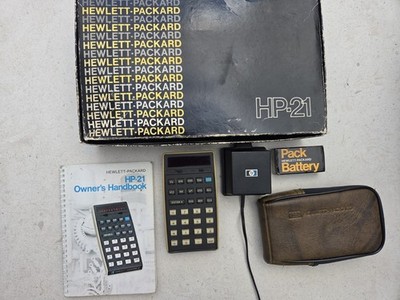 Vintage Hewlett Packard HP-21 wissenschaftlicher Taschenrechner mit Ladeetui Handbuch 1976