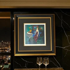 Itzchak Tarkay " A Moment Of Peace II ”  15/450 Serigraph LE Custom Framed COA