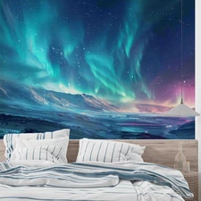 3D Purple Blue Aurora Sky Filled Self-adhesive Removeable Wallpaper Wall Mural