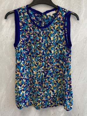#ad #ad Kew 159 Blue Multi Abstract Print Sleeveless Lightweight Mesh Feel Top UKM 12 PT GBP 13.00
