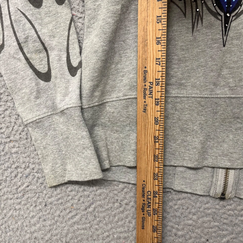 Sudadera con Capucha Harley Davidson Mujer M Gris Llamas Cremallera Completa Y2K Estrás Motocicleta Foto 3 de 4