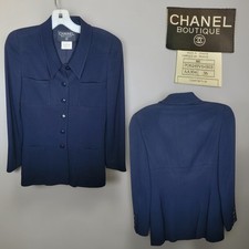 Chanel Single Breasted Jacket Black 96C #36 Navy AA304