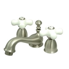 KS3958PX Restoration Mini Widespread Lavatory Faucet with Porcelain Cross Handle