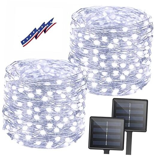 80FT Solar String Lights Outdoor 2-Pack 200 LED Cool White Waterproof Upgraded