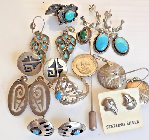 11 MOSTLY STERLING NATIVE AMERICAN EARRINGS EXCELLENT