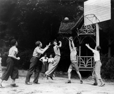 Basketball Match At Youth Hostel About 1934 Old Historic Photo