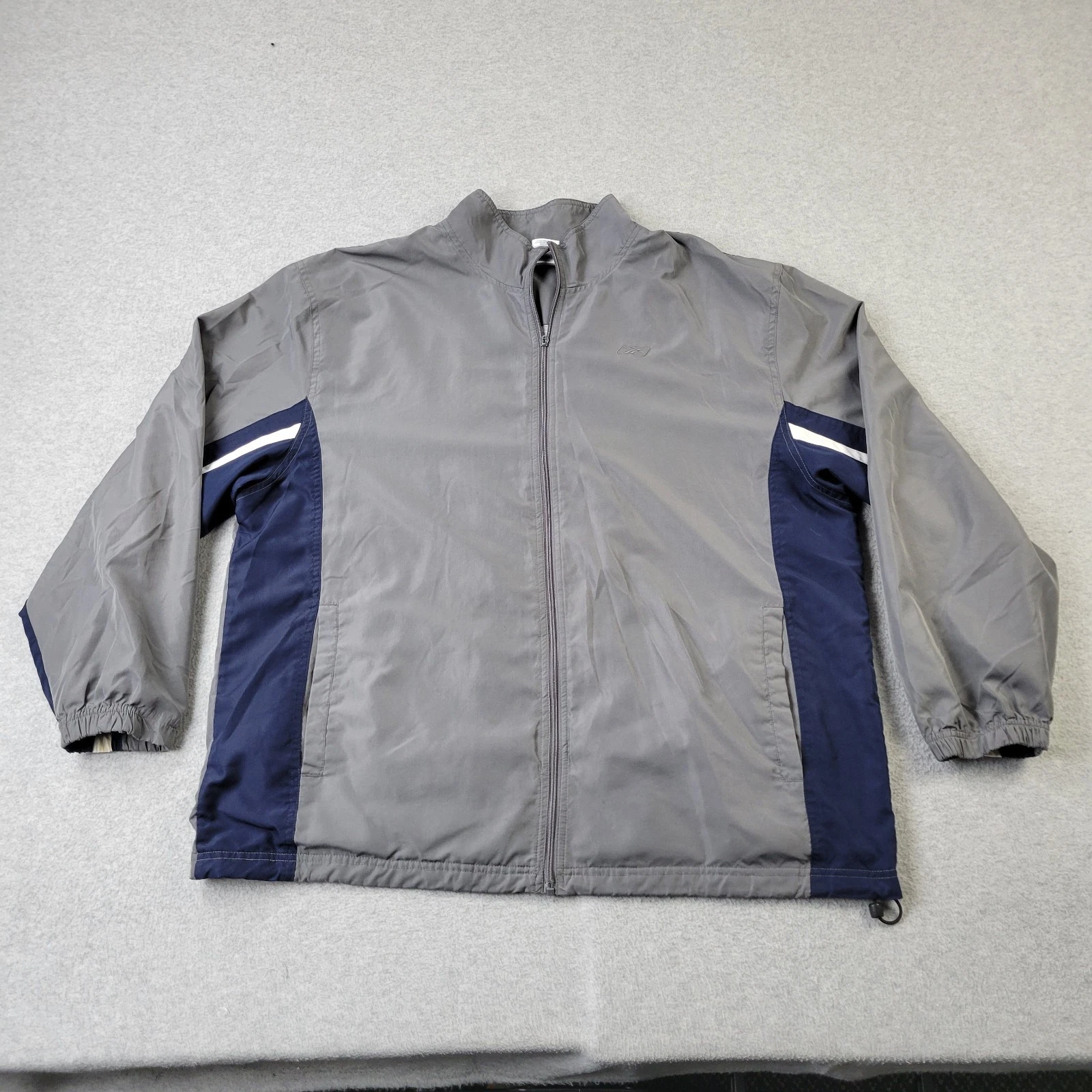 Reebok Jacket Mens XL Gray Blue Windbreaker Zip Pockets