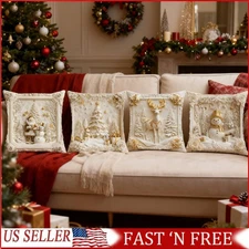 Winter Christmas Throw Pillow Covers Set of 4, White Christmas Decorative Gift