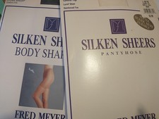 Vtg 2 Pr Control Top Pantyhose Queen X-Tall Plus Sz Bone Black Silken Sheers New