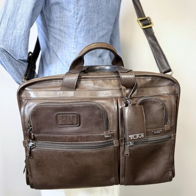 Vintage TUMI Alpha Brown Leather Expandable Executive Briefcase Laptop Bag
