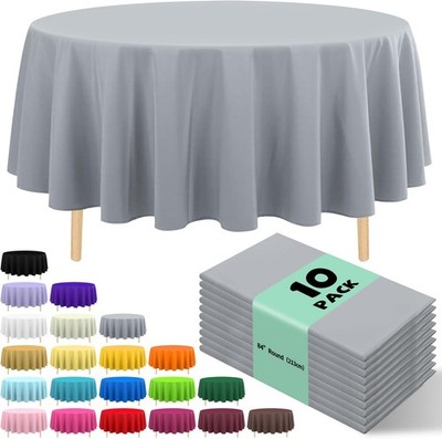 10 Pack Premium Disposable Plastic Tablecloth 84'' Round Table Cover for