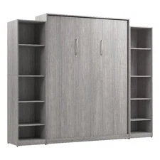 Bestar USA Claremont Wood Queen Murphy Bed with Closet Organizers in Gray