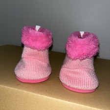 Build a Bear Pink FURRY Snow Boots Fuzzy Knit BABW Pink Bottom Winter Sh50