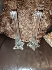 VINTAGE EIFFEL TOWER BUD/WEDDING VASES X 2- 8” TALL CLEAR UNMARKED