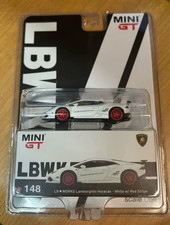 Mini GT 148 1/64 LB Works Huracan White w/ Red Stripe Diecast Car Model