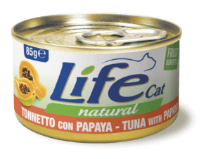 Life Cat Natural con Frutta 85 gr Tonno con papaya - confezione da 24 pezzi - Cibo umido per gatti - 1° ORDINE? scegli tra BZR5 - BZR20 + 200 pt fedeltà - Immagine 3