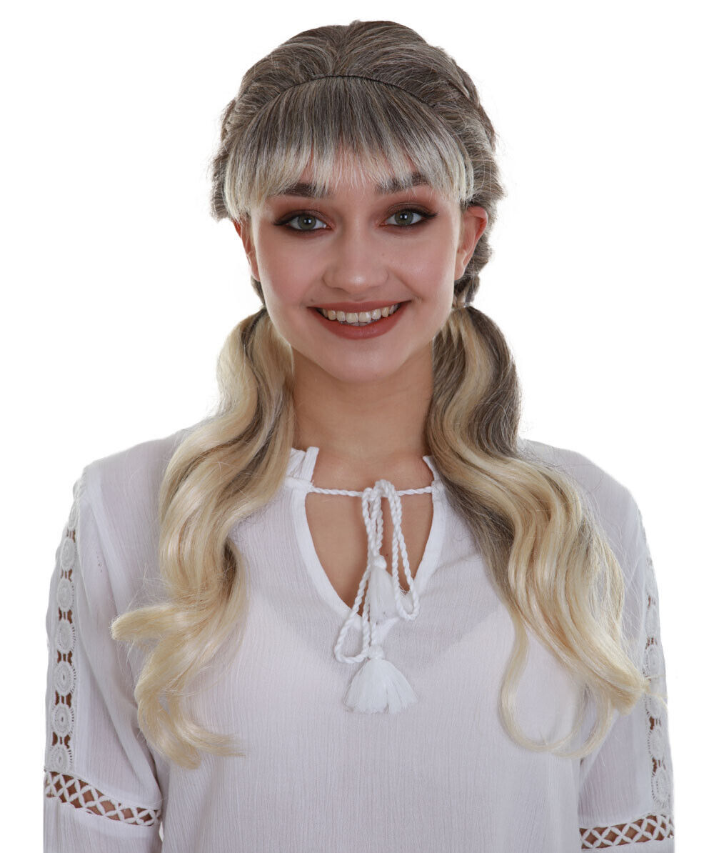 Women's Blonde Color Medium Length Pigtails Trendy Sassy School Girl Wig HW-6784