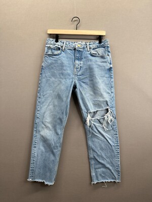 TopShop Womens Blue Jeans Pants Straight Distressed Size W30/76cm