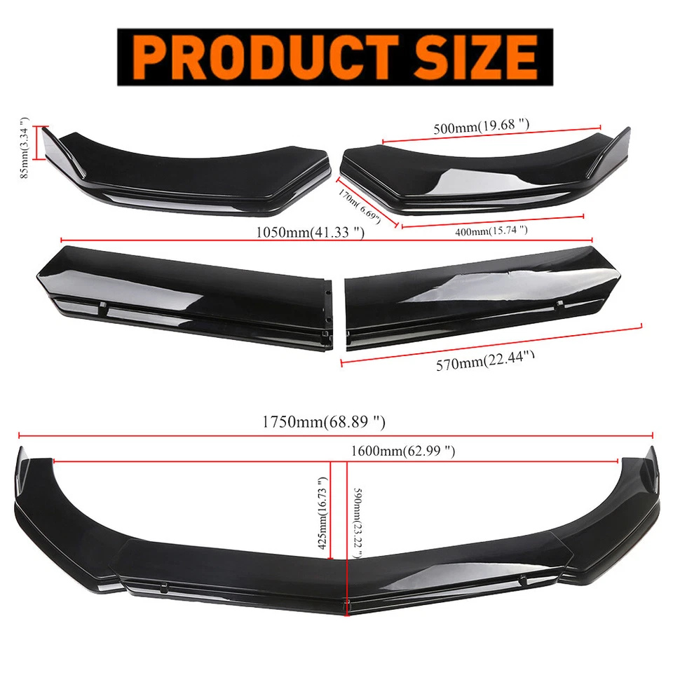 For Lincoln Glossy Black Car Front Bumper Lip Spoiler Splitter Diffuser Body Kit - Изображение 2 из 4