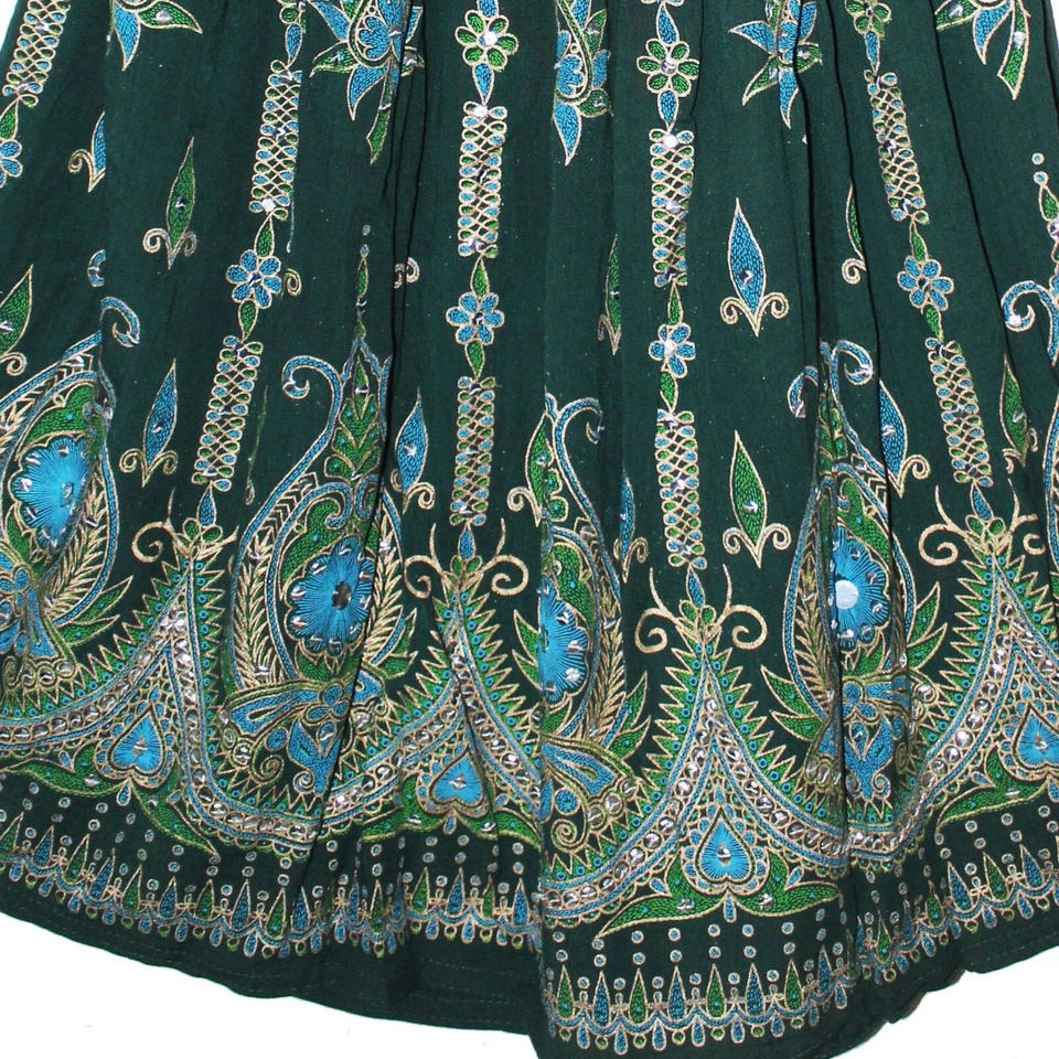 Plus Size 3X/4X/5X/6X Indian Ethnic Sequin Maxi Floral Skirt For Women Boho - Image 3 of 4
