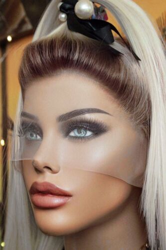 Perücke Lace wig netz braun blond bob glatt halblang helllbond weißblond ombre - Bild 4 von 12