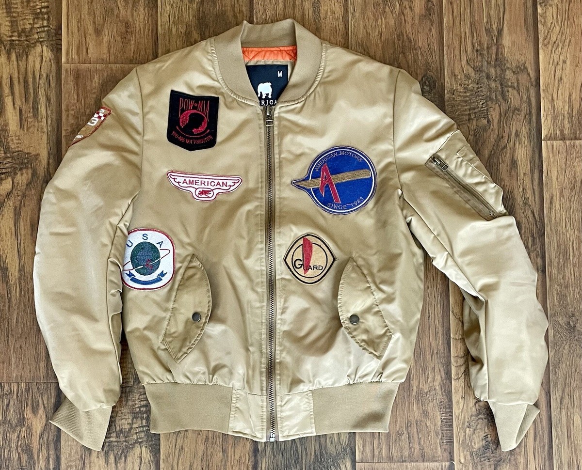 American Stitch Bomber's Jacket w/ Patches — Mens M — Light Brown