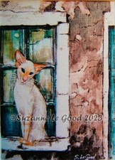 Siamese cat art ACEO print Santorini from original painting by Suzanne Le Good
