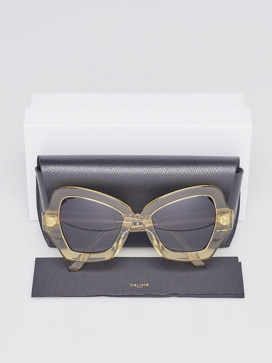 CELINE PARIS YELLOW ACETATE OVERSIZED ANGULAR SUNGLASSES