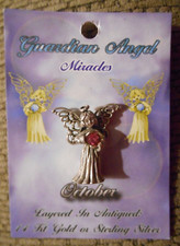 ANGEL Birthstone Crystal Lapel Pin Brooch 14kt Gold on SS - OCTOBER ROSE - USA