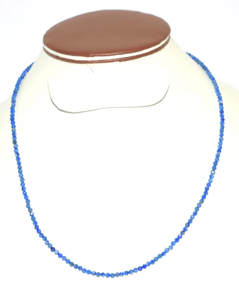 Collana Con Perle Rotonde Di Lapis Lazuli 3 Mm In Argento 925, Filo Da 20" HZ-34 - Immagine 3 di 4