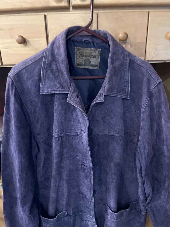 Purple GRAPE suede leather BUTTON jacket COLLARED deep Pockets 90s Y2K Women L - Image 2 of 4