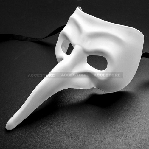 Blank White DIY Venetian Zanni Bird Long Nose Half Face Masquerade Mask Costume - Picture 3 of 4